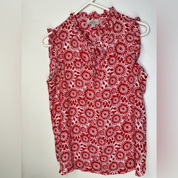 LOFT Tops - LOFT Red and White Patterned Blouse